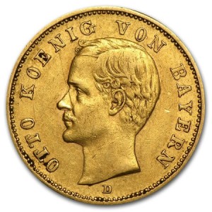 obverse side of the 20 Mark King Otto rare gold coins
