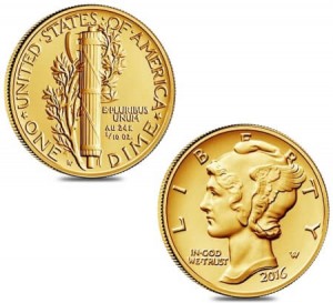 Winged Liberty Dime centennial gold coins
