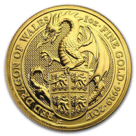the 3rd Queen's Beasts gold coin shows the Red Dragon of Wales on its reverse