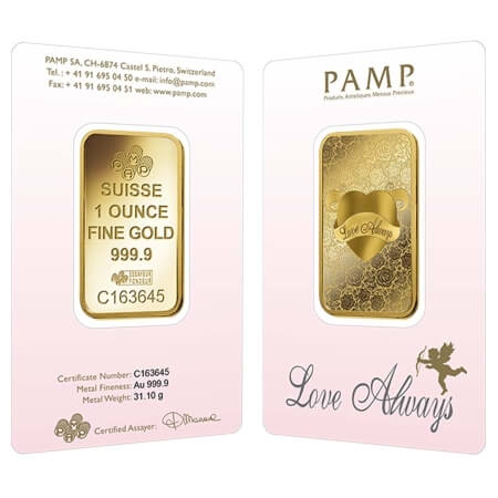 PAMP Suisse's love-themed gold bars make a unique Valentine's Day gift!