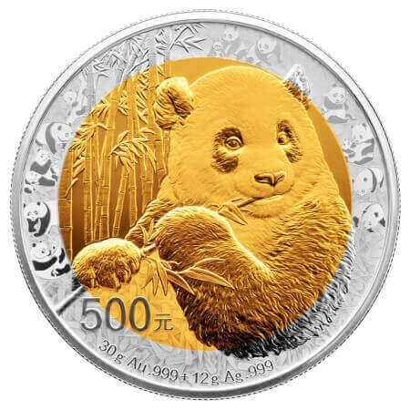 reverse side of the bimetallic Chinese Panda coin