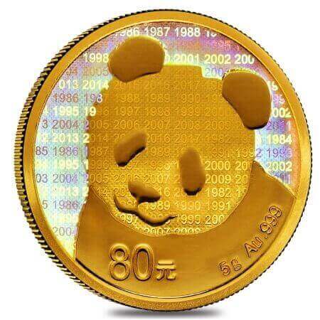 of the 3 commemorative Chinese Panda coins, the golden one is the smallest