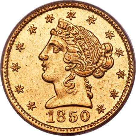 Rare US gold coins like the 1850 $5 Moffat gold coin are cherished by collectors worldwide