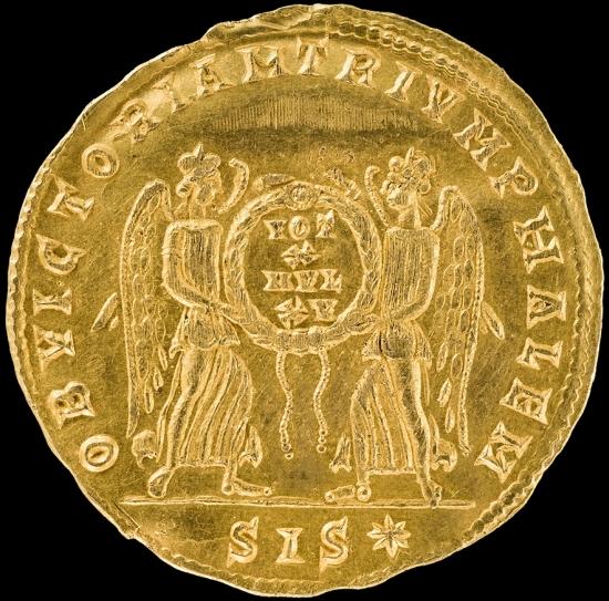 reverse side of the discovered Multiplum unique gold coin