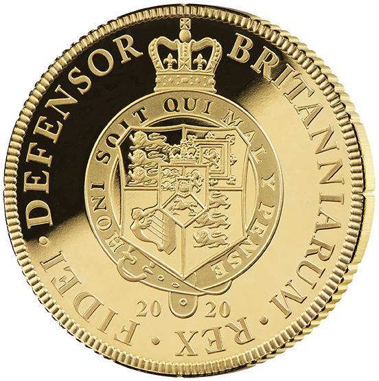 reverse side of the 2020 proof English Gold Guineas that are issued as commemorative proof coins by the East India Company