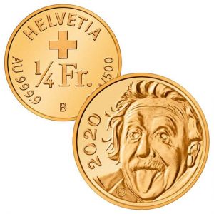 magnified image of the world's smallest gold coin that Swissmint just released in January 2020
