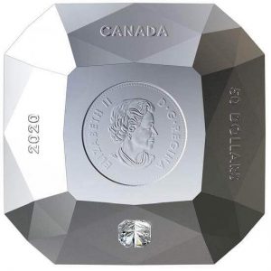 This 3 oz diamond-shaped silver coin that has a real diamond embedded is unfortunately already sold out