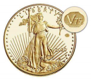 obverse side of the gold proof version of the first-ever privy-marked American Eagle coins