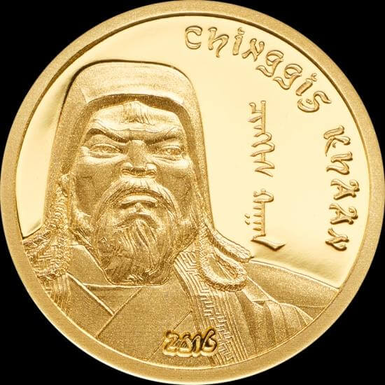 There is probably no better motif for Mongolian gold coins than the image of Genghis Khan!