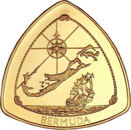 reverse side of the inaugural 1996 gold issue of the Bermuda Shipwreck coin series
