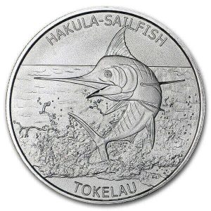 marine animals like this sailfish feature on many Tokelau bullion coins