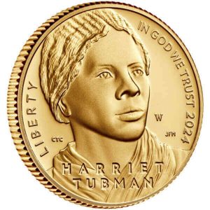 obverse side of the $5 Harriet Tubman commemorative coins out of 90% gold