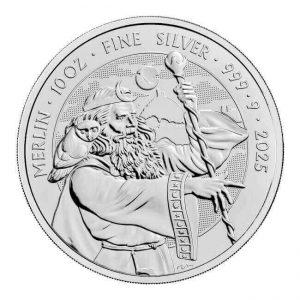 depiction of the sorcerer Merlin on a 10 oz silver version of the Royal Mint's Myths and Legends coins