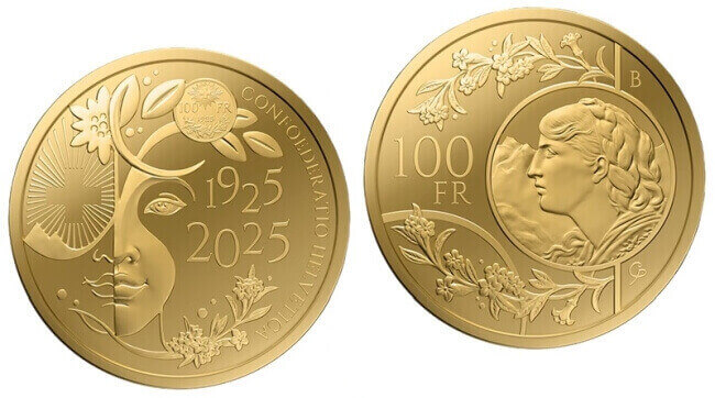 the design of the 2025 Swiss Gold Vreneli retains references to the original design of the coins