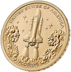 reverse side of the US Mint Space Shuttle $1 gold coin