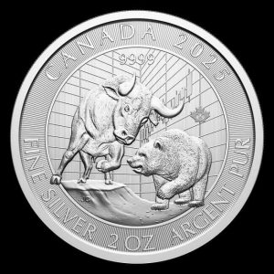 reverse side of the Royal Canadian Mint's newly issued Bull & Bear silver coins