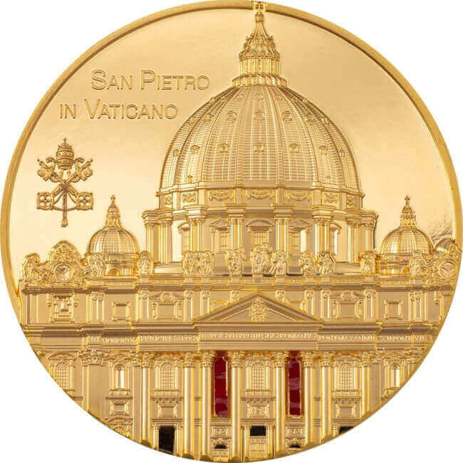 Smartminting® allowed the recreation of the facade of Saint Peter's Basilica in ultra-high relief on this 5 oz gold coin