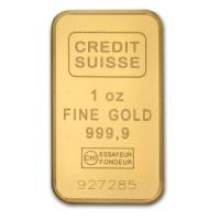 frontal view of 1 oz Credit Suisse gold bullion bars