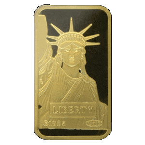 backside view of 20 gram Credit Suisse Liberty gold bars