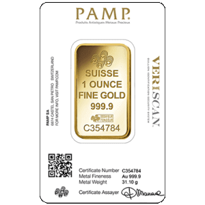 backside view of the minted 1 oz PAMP Suisse Fortuna gold bars