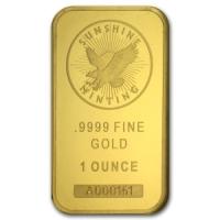 frontal view of 1 oz Sunshine Mint gold bars