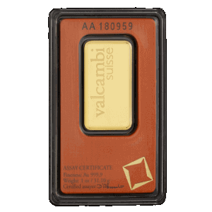 backside view of minted 1 oz Valcambi Suisse gold bars