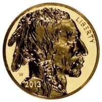 obverse side of the 2013 issue of the reverse proof 1 oz Gold Buffalo