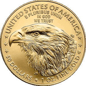 reverse side of the 2021 Type 2 issue of the brilliant uncirculated 1 oz American Gold Eagle coins