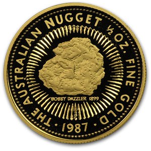reverse side of the 1987 issue of the proof 1/2 oz Australian Gold Nugget coin