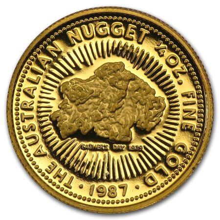 reverse side of the 1987 issue of the proof 1/4 oz Australian Gold Nugget coin