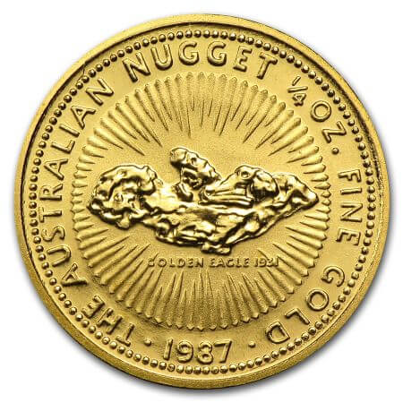 reverse side of the 1987-1989 issue of the brilliant uncirculated 1/4 oz Australian Gold Nuggets