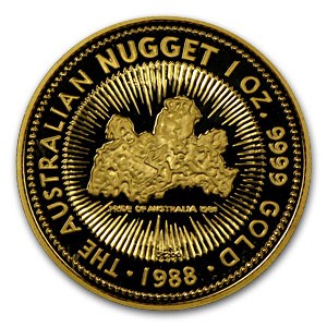 reverse side of the 1988 issue of the proof 1 oz Australian Gold Nugget coin