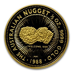 reverse side of the 1988 issue of the proof 1/2 oz Australian Gold Nugget coin