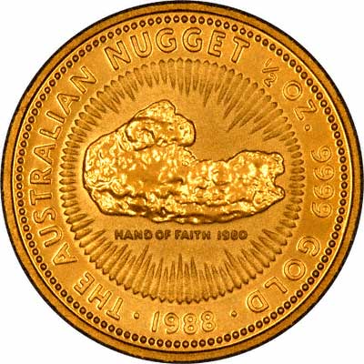 reverse side of the 1987-1989 issue of the brilliant uncirculated 1/2 oz Australian Gold Nugget coin