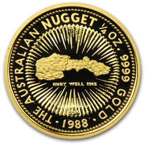reverse side of the 1988 issue of the proof 1/4 oz Australian Gold Nugget coin
