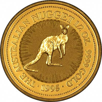 reverse side of the 1995 issue of the brilliant uncirculated 1/2 oz Australian Gold Nugget coin