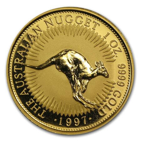 reverse side of the 1997 issue of the brilliant uncirculated 1 oz Australian Gold Nugget coin