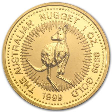 reverse side of the 1999 issue of the brilliant uncirculated 1 oz Australian Gold Nugget coin