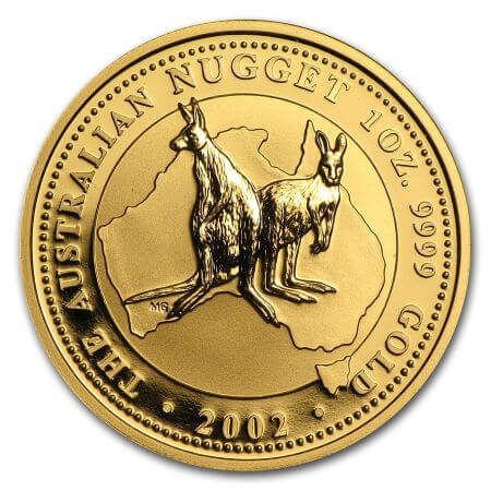 reverse side of the 2002 issue of the brilliant uncirculated 1 oz Australian Gold Nugget coin