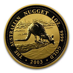 reverse side of the 2003 issue of the brilliant uncirculated 1 oz Australian Gold Nugget coin