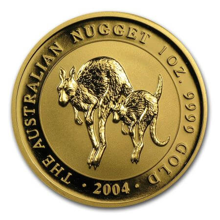 reverse side of the 2004 issue of the brilliant uncirculated 1 oz Australian Gold Nugget coin