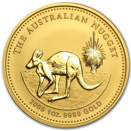 reverse side of the 2005 issue of the brilliant uncirculated 1 oz Australian Gold Nugget coin