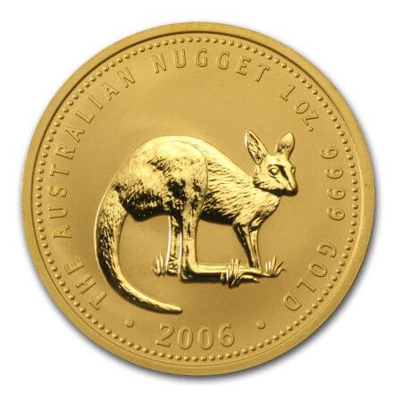 reverse side of the 2006 issue of the brilliant uncirculated 1 oz Australian Gold Nugget coin