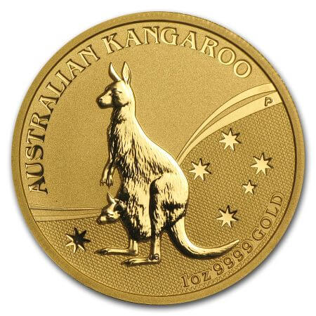 reverse side of the 2009 issue of the brilliant uncirculated 1 oz Australian Kangaroo gold coin