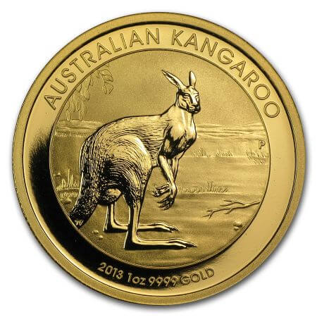 reverse side of the 2013 issue of the brilliant uncirculated 1 oz Australian Gold Kangaroos