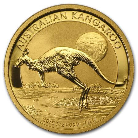 reverse side of the 2015 issue of the brilliant uncirculated 1 oz Australian Gold Kangaroo