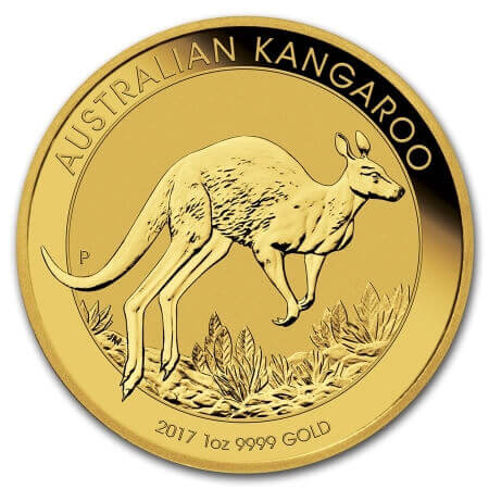 reverse side of the 2017 issue of the brilliant uncirculated 1 oz Gold Kangaroo
