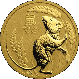 reverse side of the Year of the Mouse 2020 issue of the brilliant uncirculated 1 oz Perth Mint Lunar Gold coins