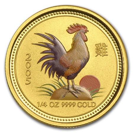 reverse side of the colorized 2005 issue of the Australian Lunar Series 1 gold coin