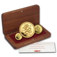 1st Australian Lunar Gold Series - 3 coin Year of the Dragon proof set 2000